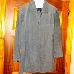 L.B./Venezia Gray Pebbled Suede Leather Coat Sz. 18/20